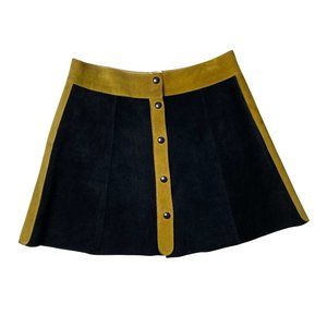 Vintage Suede Leather Mini Skirt High Waist Retro